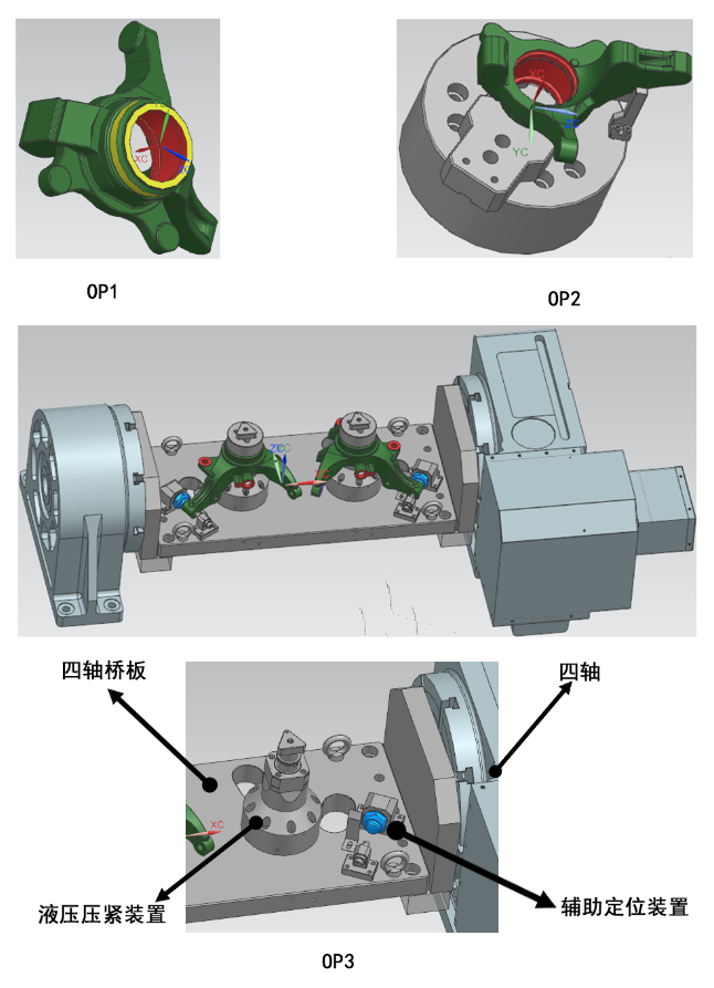 转向机连接器加工工序和夹具示意图